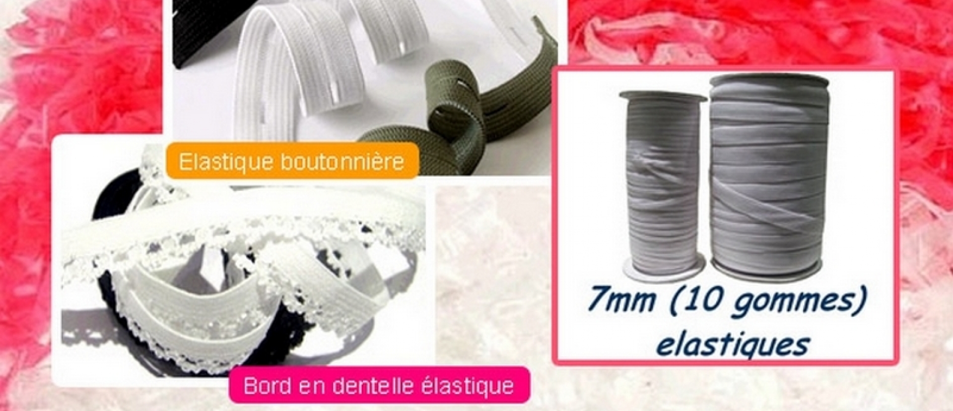 Ruban élastique, élastique plat tressé, picot élastique, biais élastique